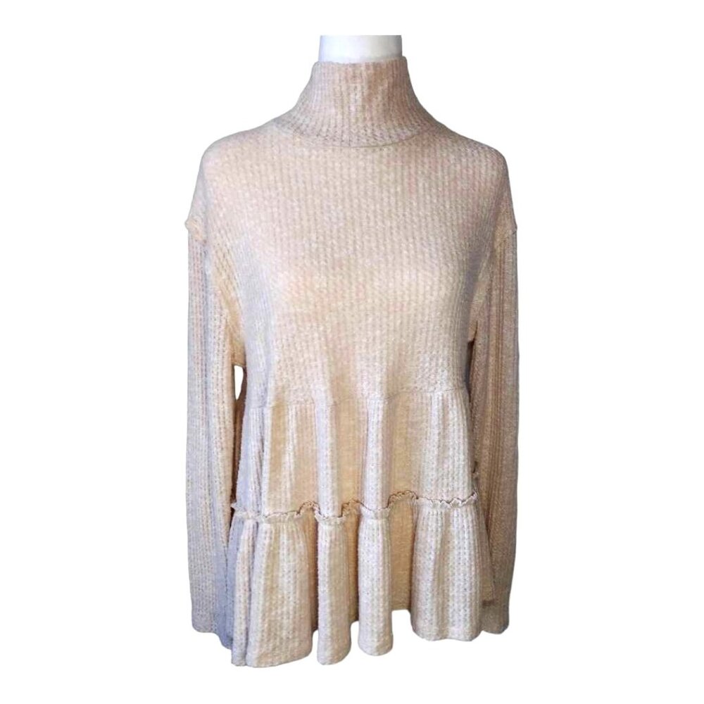 Anthropologie Eri + Ali Babydoll Tunic Waffle Weave Light Sweater Top Cream Med